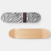 Trendy Black and White Tiger Stripes Pink Name Skateboard (Horizontaal)