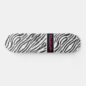 Trendy Black and White Tiger Stripes Pink Name Skateboard (Horizontaal)