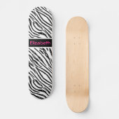 Trendy Black and White Tiger Stripes Pink Name Skateboard (Voorkant)