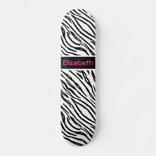 Trendy Black and White Tiger Stripes Pink Name Skateboard (Voorkant)