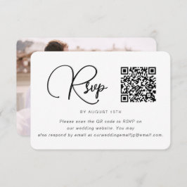 Trendy Black and White Wedding Photo RSVP QR Code
