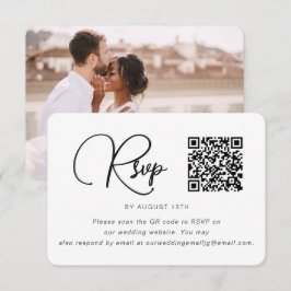 Trendy Black and White Wedding Photo RSVP QR Code Kaartje