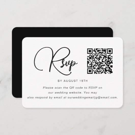 Trendy Black and White Wedding RSVP met QR Code (Voorkant / Achterkant)