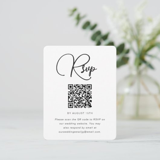 Trendy Black and White Wedding RSVP met QR Code (Staand voorkant)