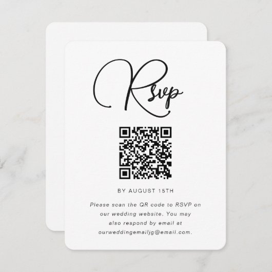 Trendy Black and White Wedding RSVP met QR Code (Voorkant / Achterkant)