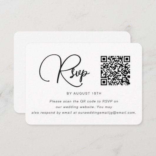 Trendy Black and White Wedding RSVP met QR Code (Voorkant / Achterkant)