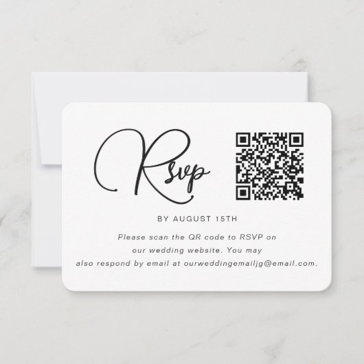 Trendy Black and White Wedding RSVP met QR Code (Voorkant)