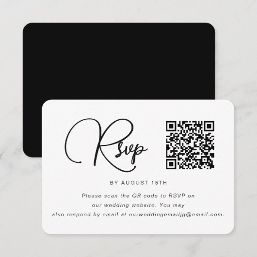 Trendy Black and White Wedding RSVP met QR Code Kaartje (Voorkant / Achterkant)