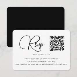 Trendy Black and White Wedding RSVP met QR Code Kaartje
