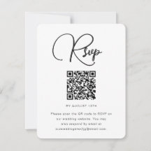 Trendy Black and White Wedding RSVP met QR Code