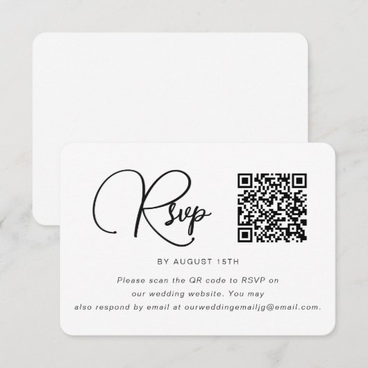 Trendy Black and White Wedding RSVP met QR Code Kaartje (Voorkant / Achterkant)