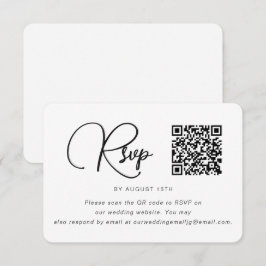 Trendy Black and White Wedding RSVP met QR Code Kaartje