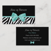 Trendy Black and White Zebra Aqua Mint Ribbon Visitekaartje (Voorkant / Achterkant)
