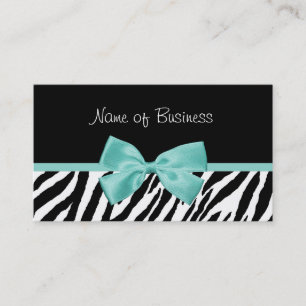 Trendy Black and White Zebra Aqua Mint Ribbon Visitekaartje