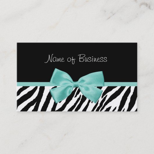 Trendy Black and White Zebra Aqua Mint Ribbon Visitekaartje (Voorkant)