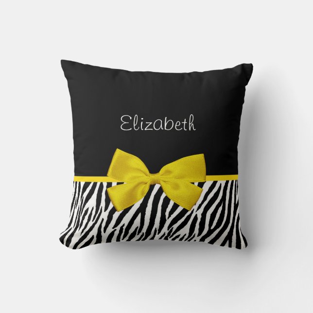 Trendy Black and White Zebra Print Yellow Ribbon Kussen (Voorkant)