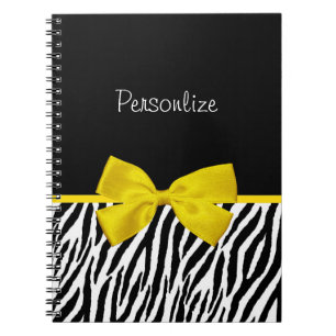 Trendy Black and White Zebra Print Yellow Ribbon Notitieboek