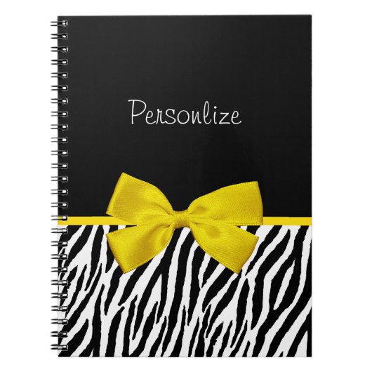 Trendy Black and White Zebra Print Yellow Ribbon Notitieboek (Voorkant)
