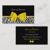 Trendy Black and White Zebra Print Yellow Ribbon Visitekaartje (Voorkant / Achterkant)