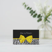 Trendy Black and White Zebra Print Yellow Ribbon Visitekaartje (Staand voorkant)