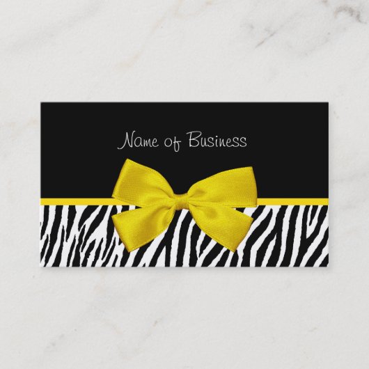 Trendy Black and White Zebra Print Yellow Ribbon Visitekaartje (Voorkant)
