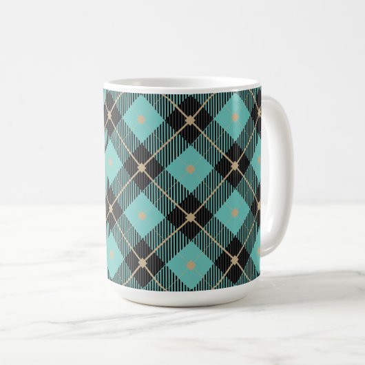 Trendy Black Aqua Pset Pattern Koffiemok (Voorkant rechts)