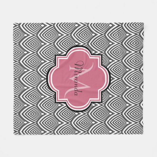 Trendy Black Arched Scallops Roze Monogram Naam Fleece Deken (Voorkant (Horizontaal))