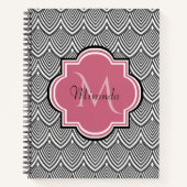 Trendy Black Arched Scallops Roze Monogram Naam Notitieboek (Voorkant)