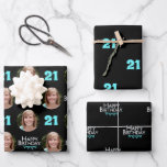 Trendy Black Blauwgroen Foto Collage 21st Birthday Inpakpapier Vel<br><div class="desc">Verpak die cadeaus in stijl met dit gecoördineerde verjaardagspapierpakket.</div>