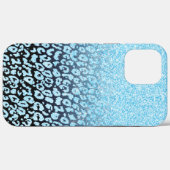 Trendy Black & Blue Glitter Ombre Leopard Print Case-Mate iPhone Case (Achterkant (horizontaal))