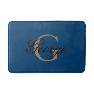 Trendy Black Blue Gold Stylish Monogram Badmat