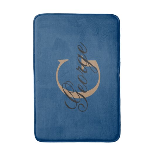 Trendy Black Blue Gold Stylish Monogram Badmat (Voorkant Verticaal)