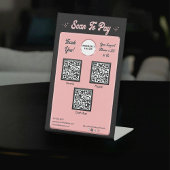 Trendy Black Blush Pink Scan om QR-codes te betale Reclamebord Met Voetstuk