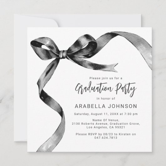 Trendy Black Bow Afstuderen Feestdagenkaart (Voorkant)