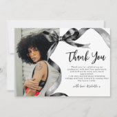 Trendy Black Bow Foto Afstuderen Bedankkaart (Voorkant)