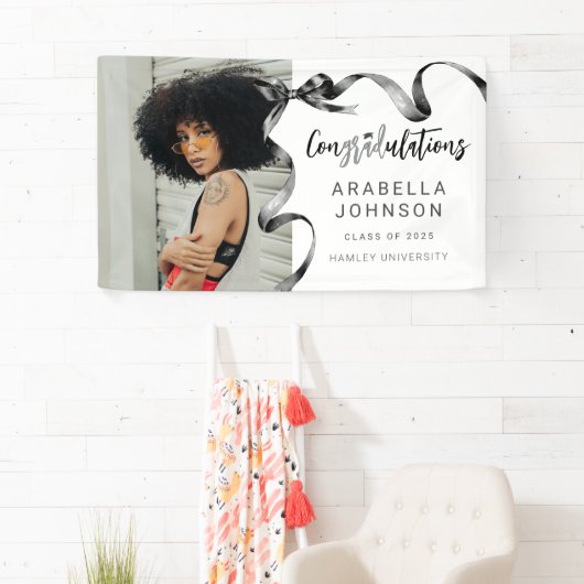 Trendy Black Bow Foto Afstuderen Spandoek