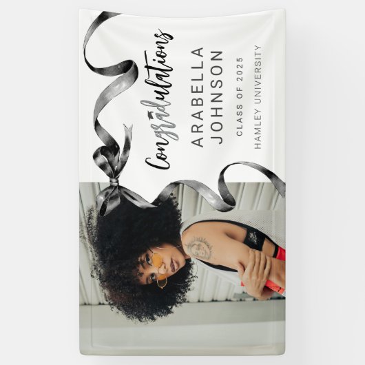 Trendy Black Bow Foto Afstuderen Spandoek (Verticaal)