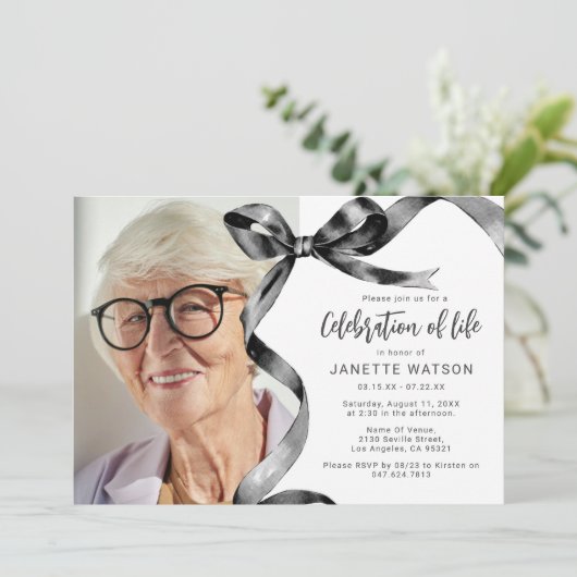 Trendy Black Bow Fotoviering van het Leven Kaart (Staand voorkant)