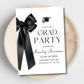 Trendy Black Bow Graduation Party Coquette Grad  Kaart