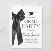 Trendy Black Bow Graduation Party Coquette Grad  Kaart (Voorkant)