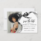 Trendy Black Bow Photo Graduation Save The Date (Voorkant)