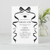 Trendy Black Bow Ribbon 4 FOTO Afstudeerfeest Kaart (Staand voorkant)