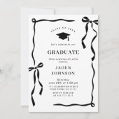 Trendy Black Bow Ribbon 4 PHOTO Graduation Party Kaart (Voorkant)