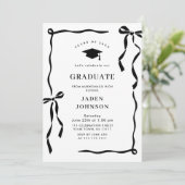 Trendy Black Bow Ribbon 4 PHOTO Graduation Party Kaart (Staand voorkant)