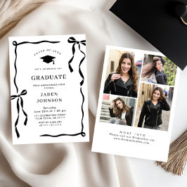 Trendy Black Bow Ribbon 4 PHOTO Graduation Party Kaart