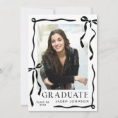 Trendy Black Bow Ribbon 5 PHOTO Graduation Party Kaart (Voorkant)