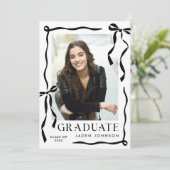 Trendy Black Bow Ribbon 5 PHOTO Graduation Party Kaart (Staand voorkant)