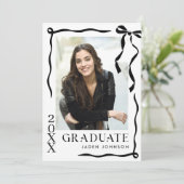 Trendy Black Bow Ribbon 5 PHOTO Graduation Party Kaart (Staand voorkant)