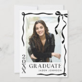 Trendy Black Bow Ribbon 5 PHOTO Graduation Party Kaart (Voorkant)