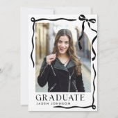 Trendy Black Bow Ribbon 5 PHOTO Graduation Party Kaart (Voorkant)